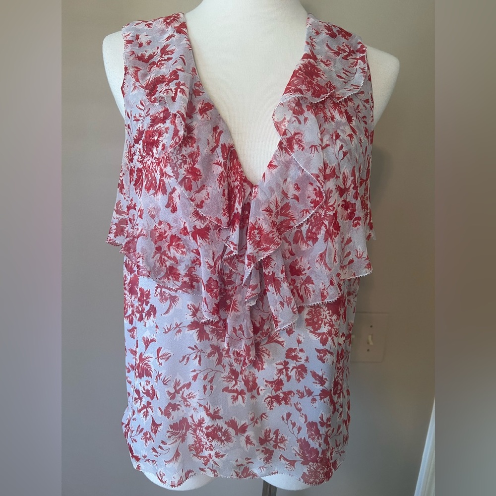 Intermix women’s blue and red silk sleeveless blouse. Size Large